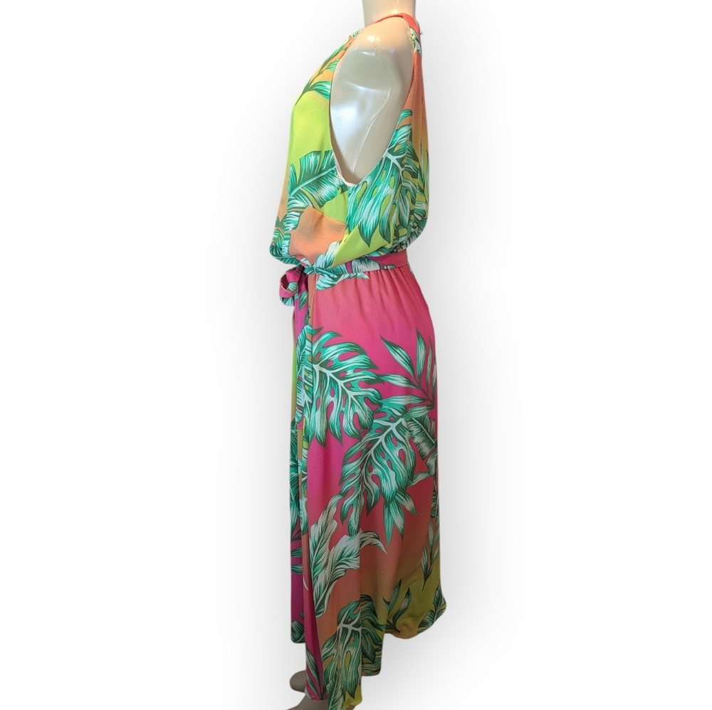 Ashley Stewart Tropical Sunset Hue Palm Print Halter Belted Maxi Dress 14/16 NWT - Picture 6 of 16